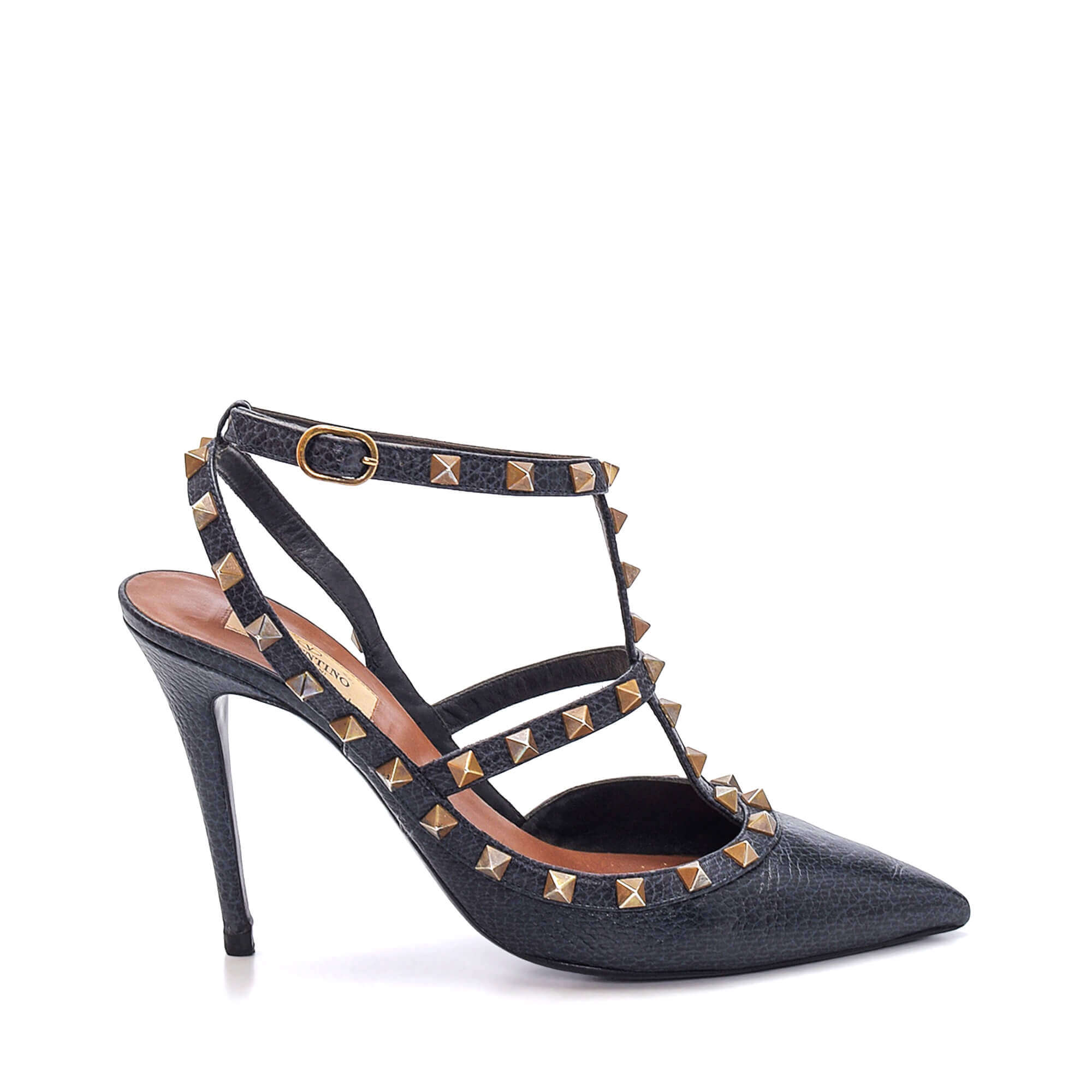 Valentino - Navy Leather Rockstud Caged Ankle Strap Pump